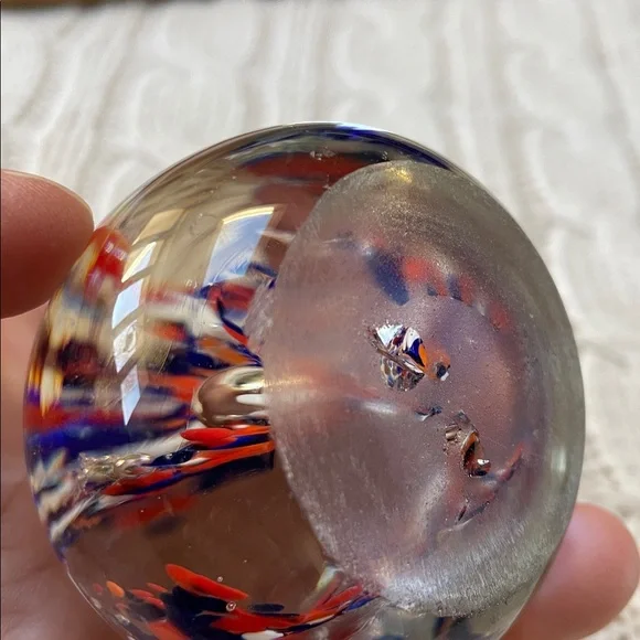 Abstract Glass Art Paperweight Sphere Dome- Red, Blue, and White flat bottom - Picture 11 of 12